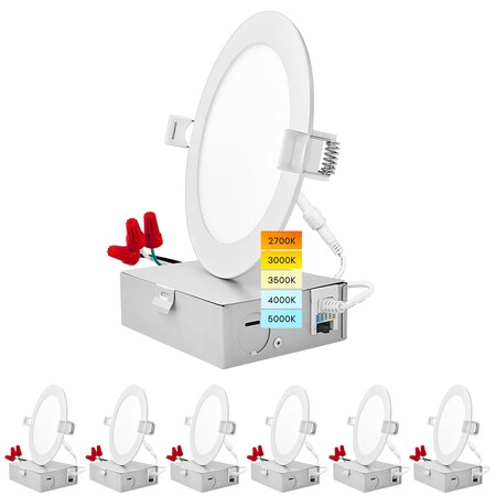 Luxrite 5 Inch Ultra Thin LED Recessed Downlights 5CCT 2700K-5000K 12W 1000LM Dimmable IC Rated, 6PK LR23749-6PK